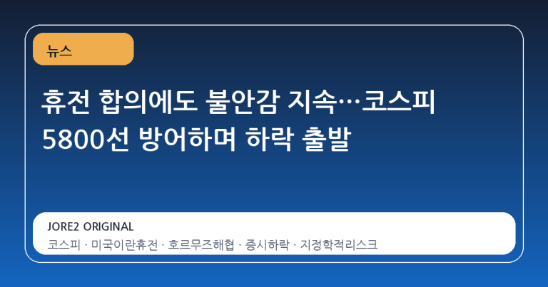 휴전 합의에도 불안감 지속…코스피 5800선 방어하며 하락 출발