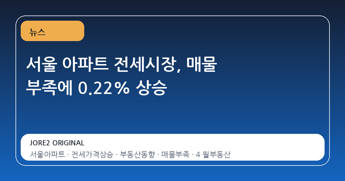 서울 아파트 전세시장, 매물 부족에 0.22% 상승