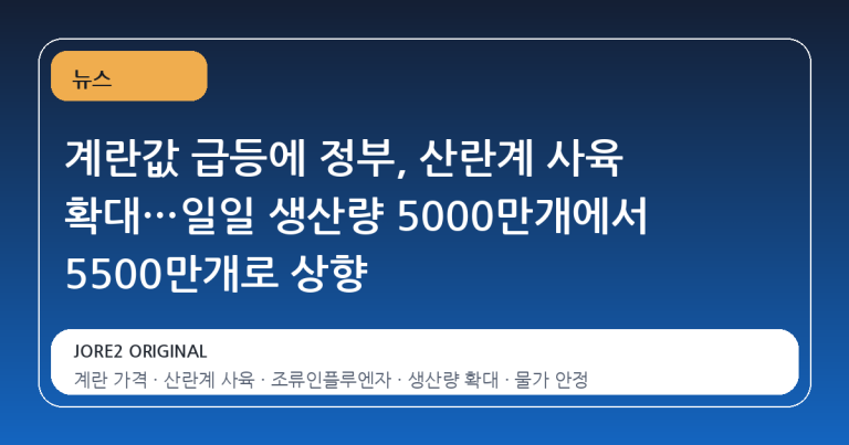 계란값 급등에 정부, 산란계 사육 확대…일일 생산량 5000만개에서 5500만개로 상향