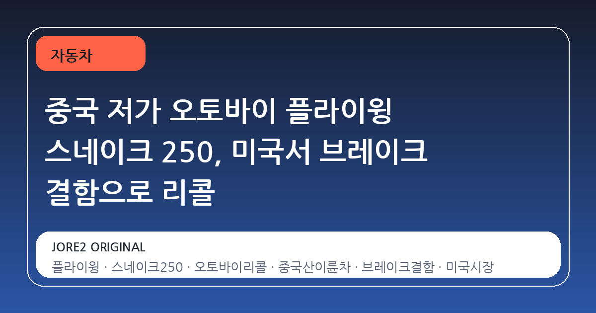 중국 저가 오토바이 플라이윙 스네이크 250, 미국서 브레이크 결함으로 리콜