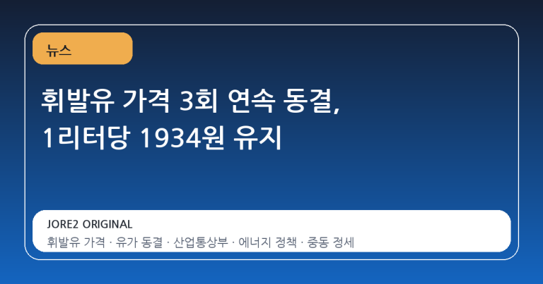휘발유 가격 3회 연속 동결, 1리터당 1934원 유지