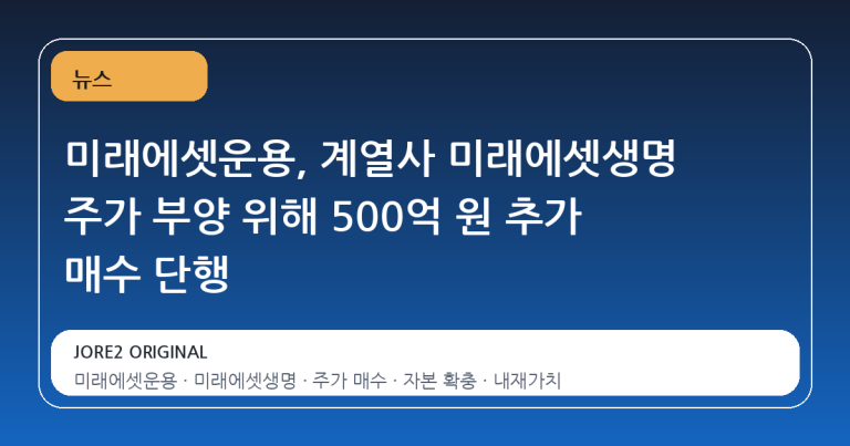미래에셋운용, 계열사 미래에셋생명 주가 부양 위해 500억 원 추가 매수 단행