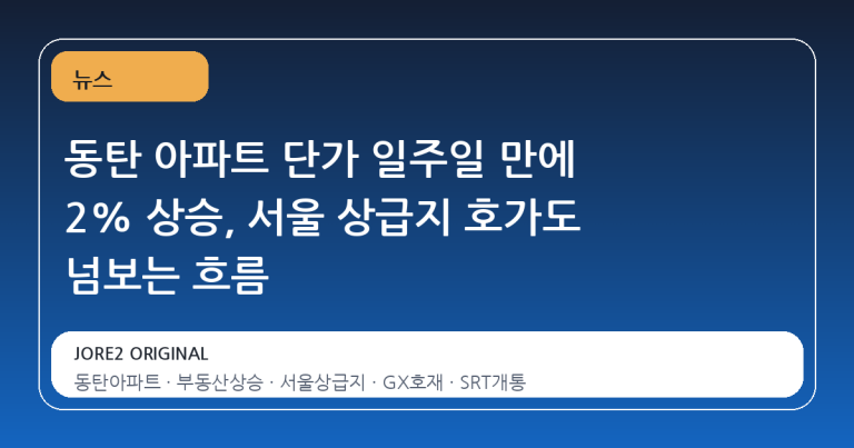 동탄 아파트 단가 일주일 만에 2% 상승, 서울 상급지 호가도 넘보는 흐름