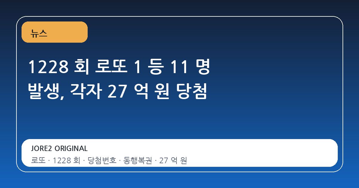 1228 회 로또 1 등 11 명 발생, 각자 27 억 원 당첨