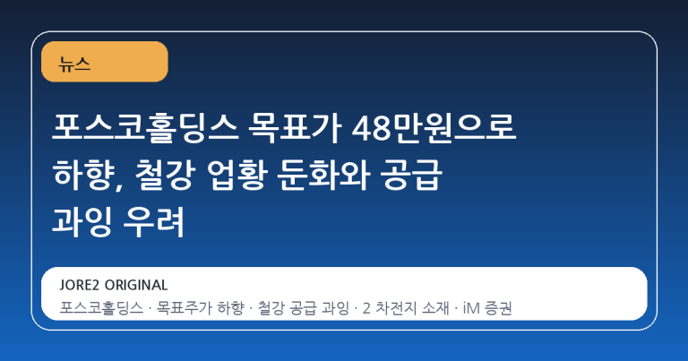 포스코홀딩스 목표가 48만원으로 하향, 철강 업황 둔화와 공급 과잉 우려