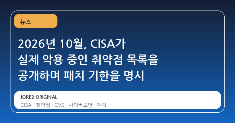 2026년 10월, CISA가 실제 악용 중인 취약점 목록을 공개하며 패치 기한을 명시